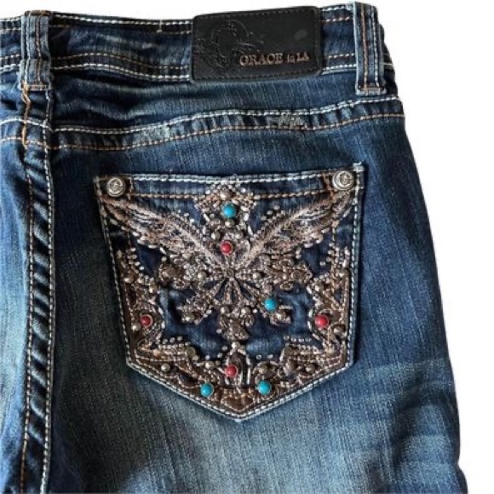 Grace in LA Embellished Studded Cowgirl Rodeo Jeans size 27
